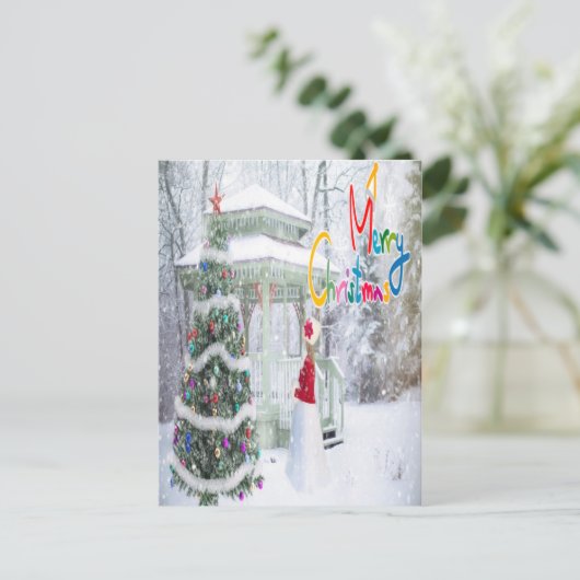Carte Postale Noël neige salutations (Debout devant)