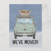 Carte Postale Noël Nous avons déménagé Voiture verte avec lumièr (Devant)