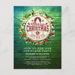 Carte Postale Noël Nouvel An Fête de Vacances Holly Wreath neige