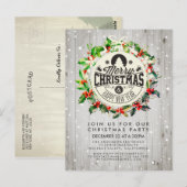 Carte Postale Noël Nouvel An Fête de Vacances Holly Wreath neige (Devant / Derrière)