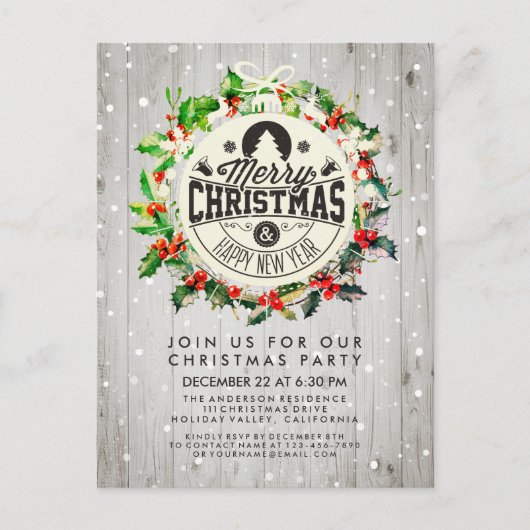 Carte Postale Noël Nouvel An Fête de Vacances Holly Wreath neige (Devant)
