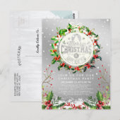 Carte Postale Noël Nouvel An Fête de Vacances Holly Wreath neige (Devant / Derrière)