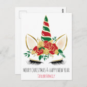 Carte Postale Noël Nouvel An Hiver Unicorne (Devant / Derrière)