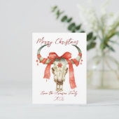 Carte Postale Noël occidental Rouge Ruban Vacances crâne (Debout devant)