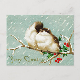 Carte Postale Noël oiseaux vintage joyeux rétro