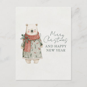 Carte Postale Noël ours polaire aquarelle Noël