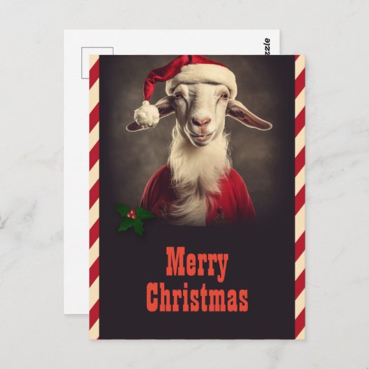 Carte Postale Noël Père Noël Chèvre (Devant / Derrière)