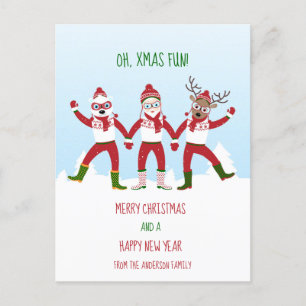 Carte Postale Noël Père Noël et amis se tenant la main classique