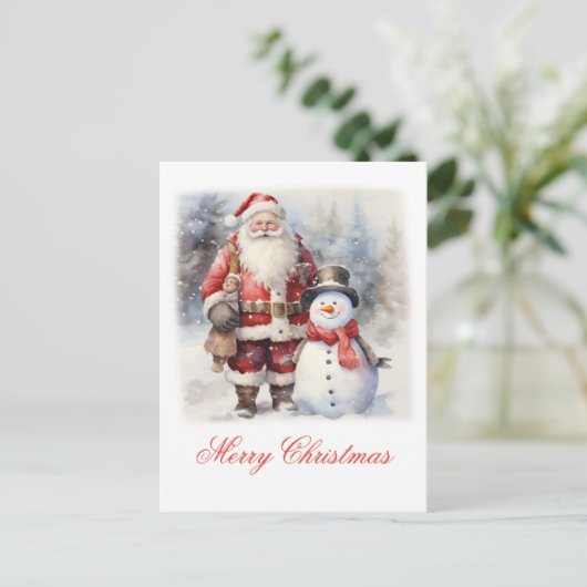 Carte Postale Noël Père Noël et rennes (Debout devant)