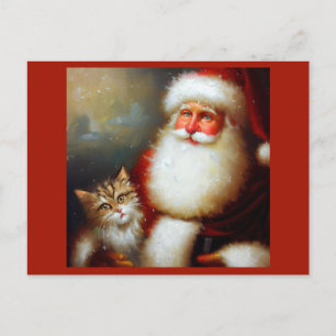 Carte Postale Noël Père Noël et un chat 2