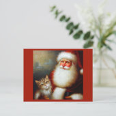 Carte Postale Noël Père Noël et un chat 2 (Debout devant)