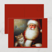 Carte Postale Noël Père Noël et un chat 2 (Devant / Derrière)