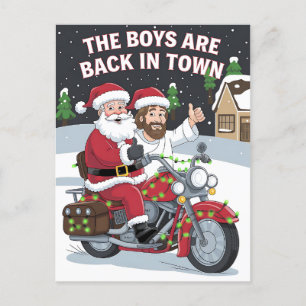 Carte Postale Noël Père Noël Jésus sur une moto Noël drôle