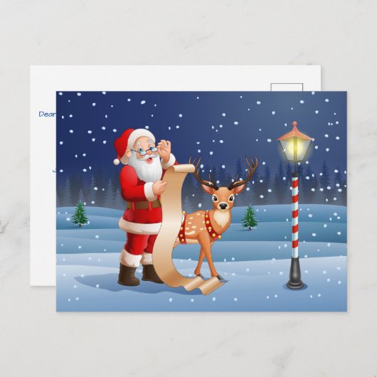 Carte Postale Noël Père Noël Reindeer Texte personnalisé (Devant / Derrière)