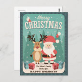 Carte Postale Noël ・ Père Noël ・ Rudolph ・ Vintage ・ Vacances (Devant / Derrière)
