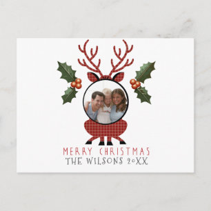 Carte Postale Noël Plaid Renne avec Photo Personnalisée