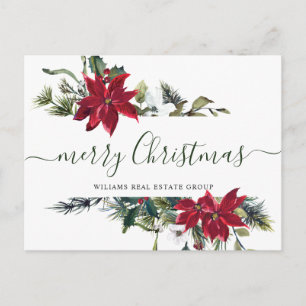 Carte Postale Noël Poinsettia Fête Salutation d'entreprise