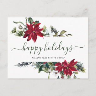 Carte Postale Noël Poinsettia Fête Salutation d'entreprise