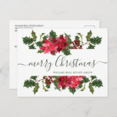 Carte Postale Noël Poinsettia Fête Salutation d'entreprise (Devant / Derrière)