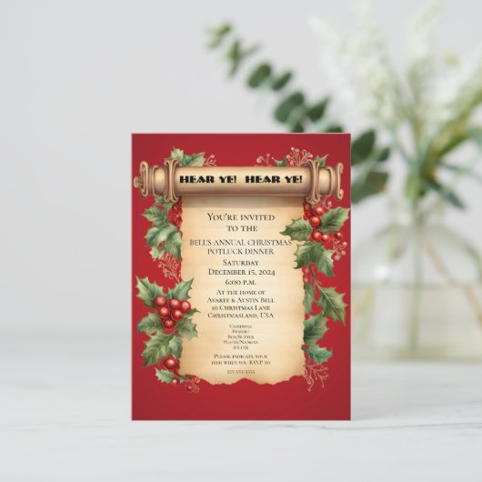Carte Postale Noël Potluck Dîner Old World Scroll Invitat (Debout devant)