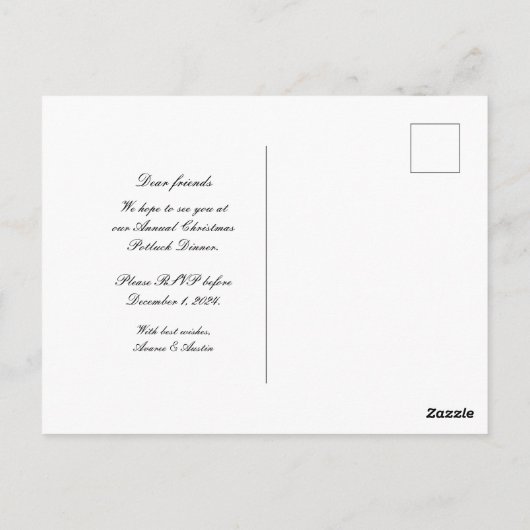 Carte Postale Noël Potluck Dîner Old World Scroll Invitat (Dos)