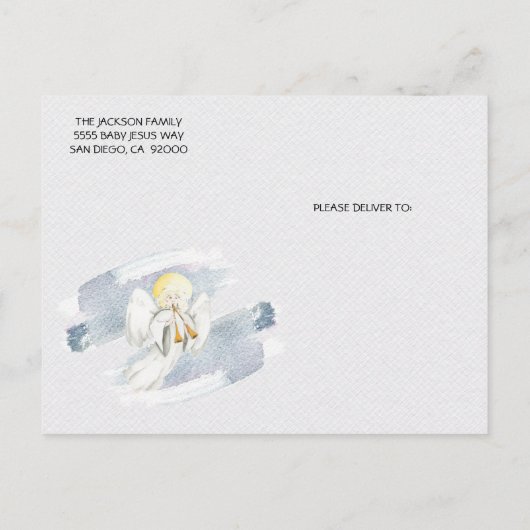 Carte Postale Noël religieux avec bébé Jésus, Marie & Joseph (Dos)