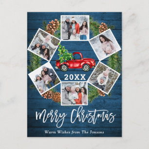 Carte Postale Noël Retro Camion de ferme rouge Salutation 6 Phot