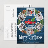 Carte Postale Noël Retro Camion de ferme rouge Salutation 6 Phot (Devant / Derrière)