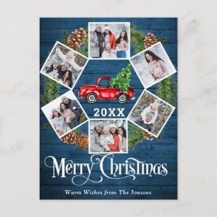 Carte Postale Noël Retro Camion de ferme rouge Salutation 6 Phot