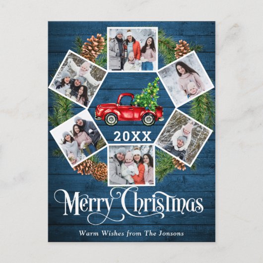 Carte Postale Noël Retro Camion de ferme rouge Salutation 6 Phot (Devant)