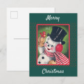 Carte Postale Noël rétro du motoneige Vintage (Devant / Derrière)