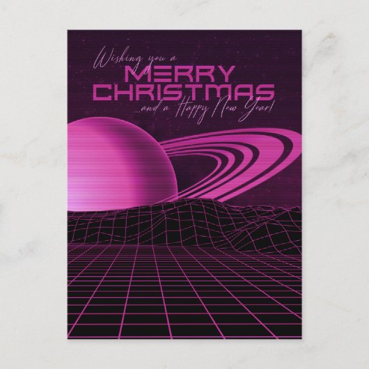 Carte Postale Noël rose Retrowave (Devant)