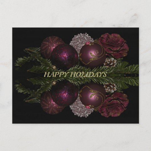 Carte Postale Noël rose rouge ornements vert Feuille noir (Devant)