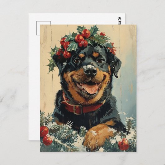 Carte Postale Noël Rottweiler (Devant / Derrière)