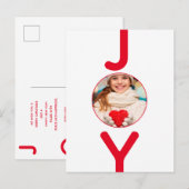 Carte Postale Noël rouge blanc joie photo moderne (Devant / Derrière)