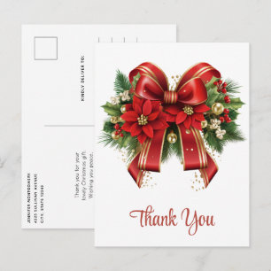 Carte Postale Noël Ruban Rouge et Or Festif Merci