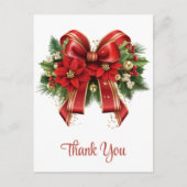 Carte Postale Noël Ruban Rouge et Or Festif Merci (Devant)