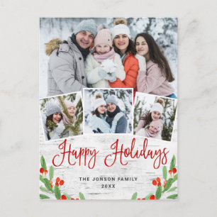 Carte Postale Noël Rustic Birch 4 PHOTO Salutation Holiday