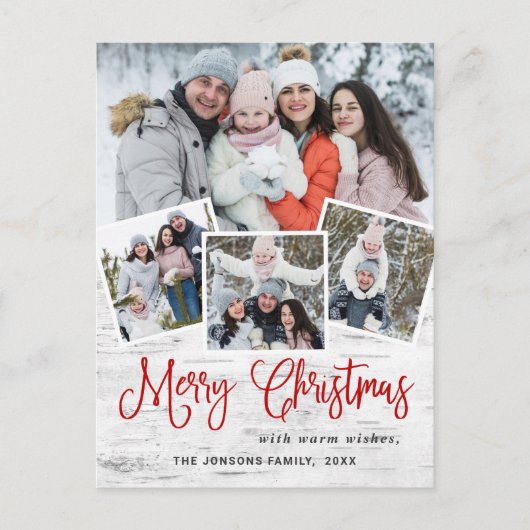 Carte Postale Noël Rustic Birch 4 PHOTO Salutation Holiday (Devant)