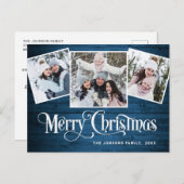 Carte Postale Noël Rustic Wood 3 PHOTO Salutation Holiday (Devant / Derrière)