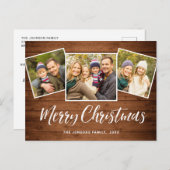 Carte Postale Noël Rustic Wood 3 PHOTO Salutation Holiday (Devant / Derrière)