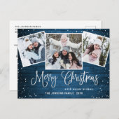 Carte Postale Noël Rustic Wood 3 PHOTO Salutation Pos de vacance (Devant / Derrière)