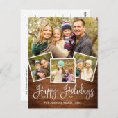 Carte Postale Noël Rustic Wood 4 PHOTO Salutation Holiday (Devant / Derrière)