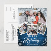 Carte Postale Noël Rustic Wood 4 PHOTO Salutation Holiday (Devant / Derrière)