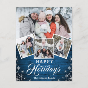 Carte Postale Noël Rustic Wood 4 PHOTO Salutation Holiday
