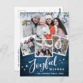 Carte Postale Noël Rustic Wood 4 PHOTO Salutation Holiday (Devant / Derrière)