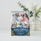 Carte Postale Noël Rustic Wood 4 PHOTO Salutation Holiday (Debout devant)