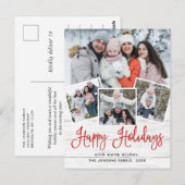 Carte Postale Noël Rustic Wood 4 PHOTO Salutation Holiday (Devant / Derrière)