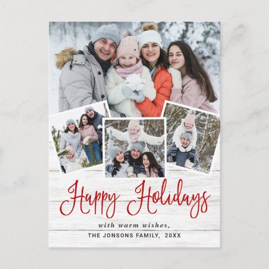 Carte Postale Noël Rustic Wood 4 PHOTO Salutation Holiday (Devant)