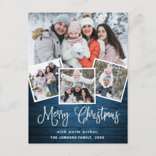 Carte Postale Noël Rustic Wood 4 PHOTO Salutation Holiday